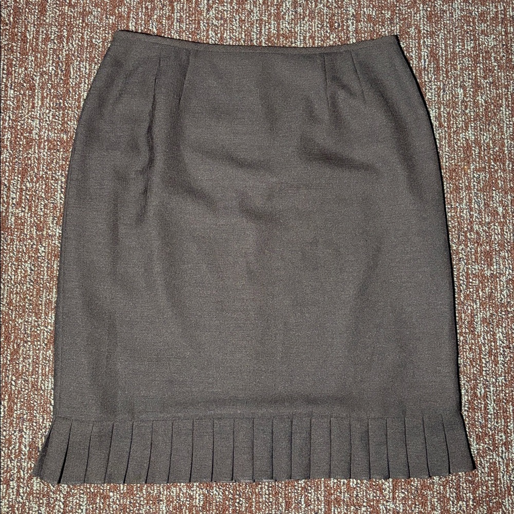 Le Suit Chocolate brown Pencil Skirt pleated ruffle hem classic skirt petite 12p